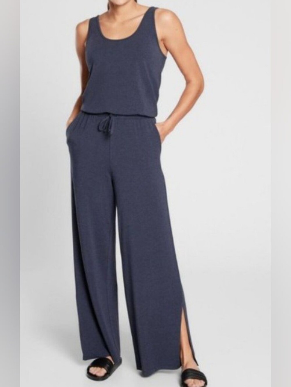 Athleta Heathered Slate Blue Modal Tank Top Wide Leg Jumpsuit. Size 12